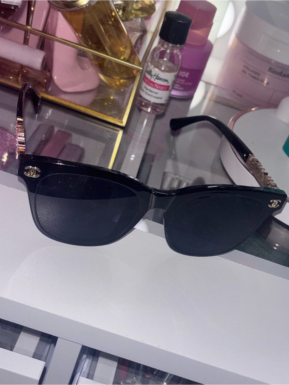 CC Black Cat-Eye Sunglasses with Gold
